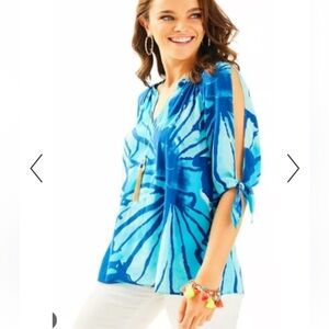 Lilly Pulitzer Bryce Slit Sleeve Sparkling Blue top sz M #B1